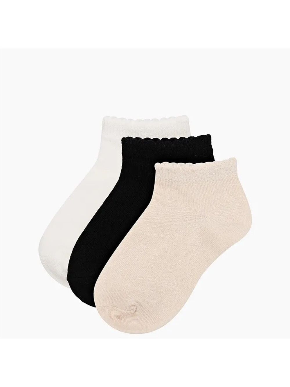 Size 12 Boys Mayoral Trio Ankle Socks in Black, White, and Cream